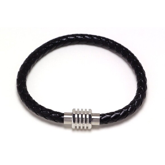 LEATHER BRACELET MEN, Magnetic Clasp, Stylish Mens Leather Stainless Bracelet - Picture 2 of 6